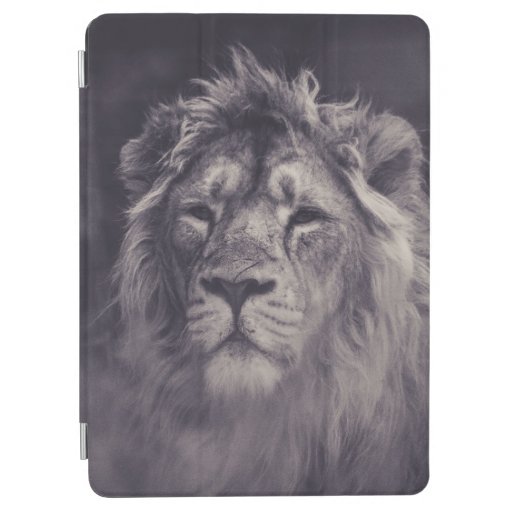 GRAYSCALE PHOTOGRAPHY OF LION iPad AIR COVER