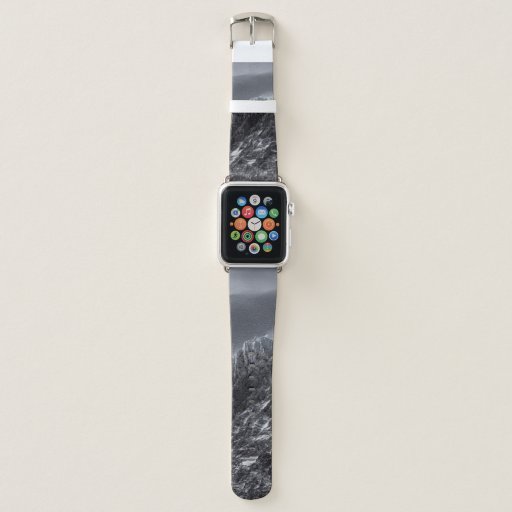 GRAYSCALE PHOTOGRAPHY OF MOUNTAIN APPLE WATCH BAND