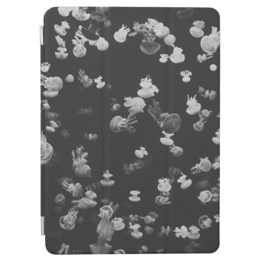 GRAYSCALE PHOTOGRAPHY OF SHOAL OF JELLYFISH iPad AIR COVER