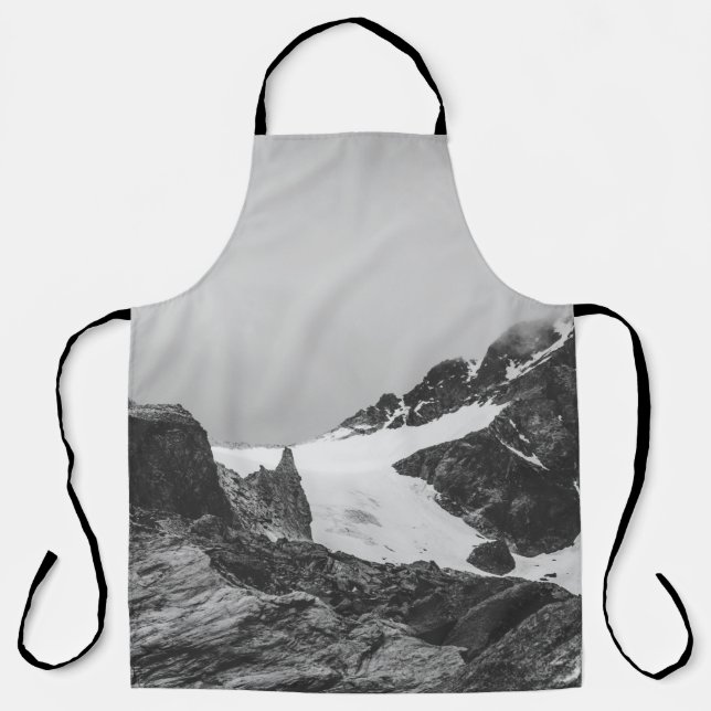 GRAYSCALE PHOTOGRAPHY OF SNOW COVER MOUNTAIN APRON (Front)