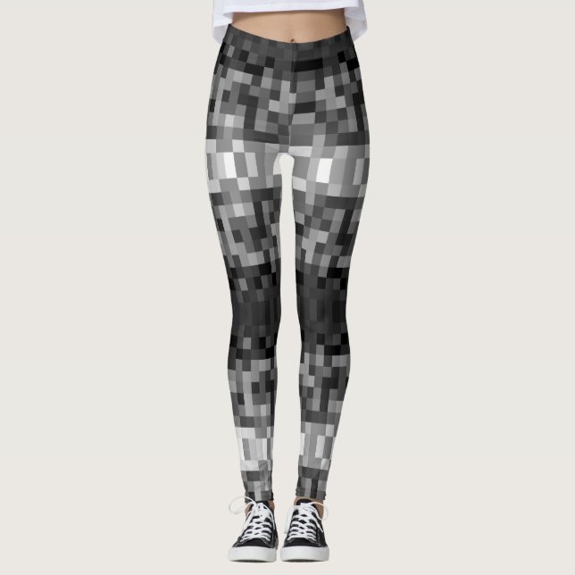 Grayscale Pixelated Leggings (Front)
