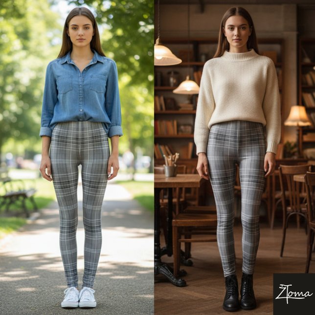 Grayscale Repeating Medium-Scale Plaid Texture Leggings (Creator Uploaded)