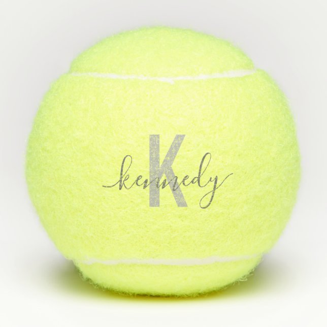 Grayscale Script Custom Personalized Monogram Tennis Balls (Front)