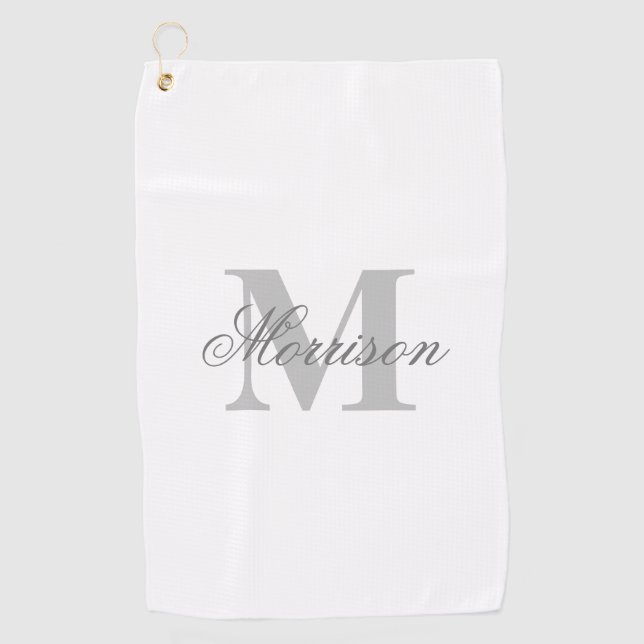 Grayscale Scripted Monogram Golf Towel (Front)