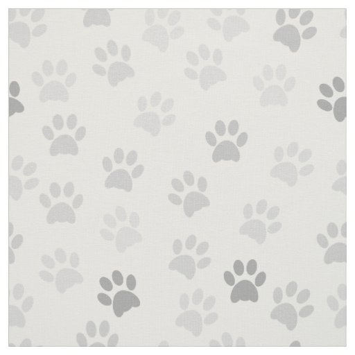 Grayscale Seamless Paw Prints Pattern Fabric