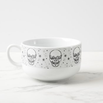 Grayscale Skulls And Stars Soup Mug by WhatJacquiSaid at Zazzle