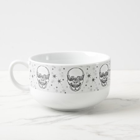 Grayscale Skulls And Stars Soup Mug