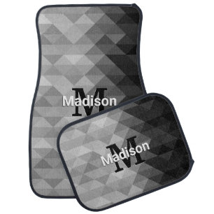 Grayscale triangle geometric squares Monogram  Car Floor Mat
