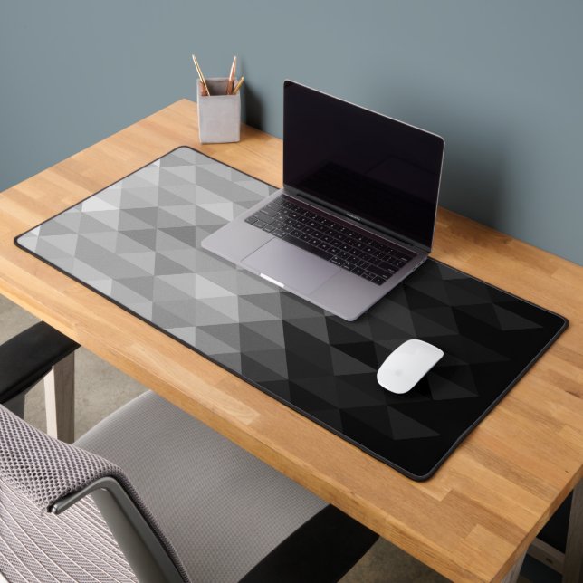 Grayscale triangle geometric squares pattern Grays Desk Mat (Office 2)
