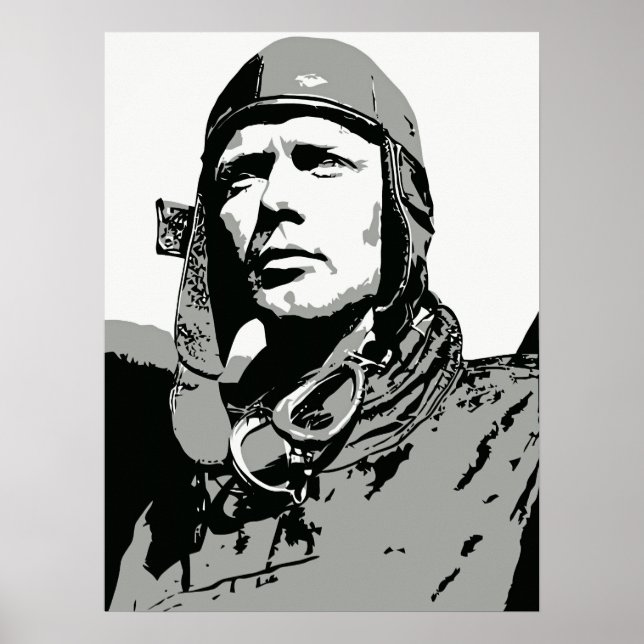 Grayscale vector art: Charles Lindbergh (18"x 24") Poster (Front)