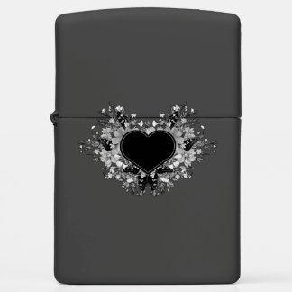 Grayscale Wildflower Heart Custom Zippo Lighter