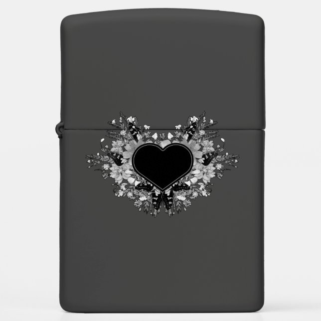 Grayscale Wildflower Heart Custom Zippo Zippo Lighter (Front)