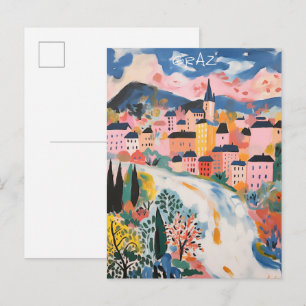 Graz Austria Travel City Painting Aesthetic Postcard