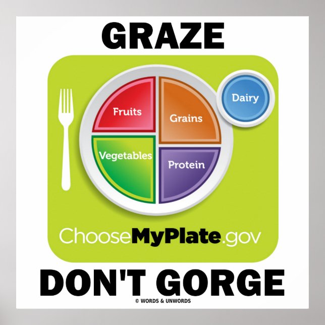 Graze Don't Gorge (MyPlate.gov Food Groups) Poster (Front)