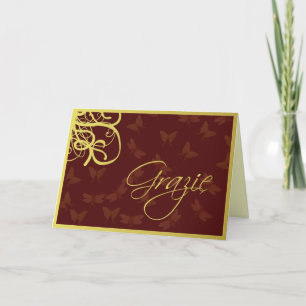 Grazie chocolate brown and gold letterpress thank you card