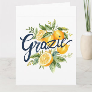 Grazie - Elegant Italian Watercolor Lemons Thank You Card