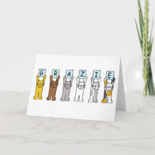 Grazie Thank You in Italian Cartoon Cats Card