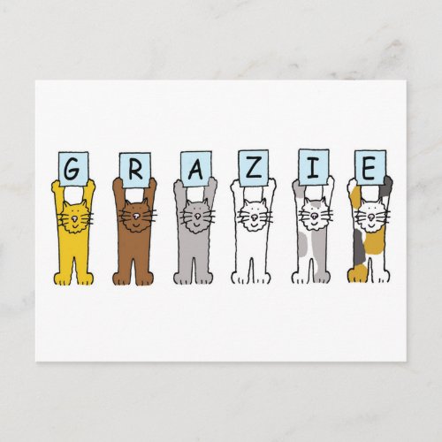 Grazie Thank You in Italian Cartoon Cats Postcard