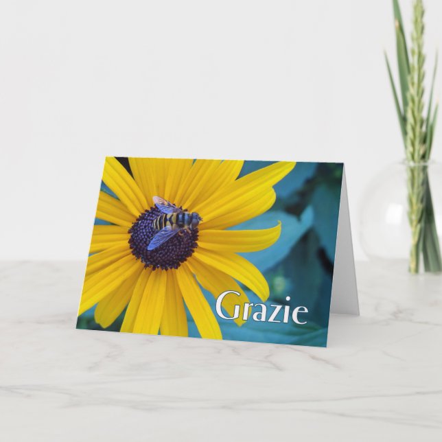 Grazie Thank You in Italian with Bee on Flower Card (Front)