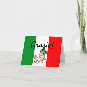 Grazie Thanks Italian Chef on Italy Flag Letterpress Thank You Card