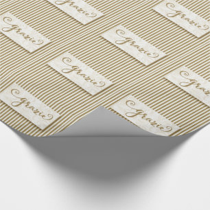Grazie Typography with Soft Taupe Cream Stripes Wrapping Paper