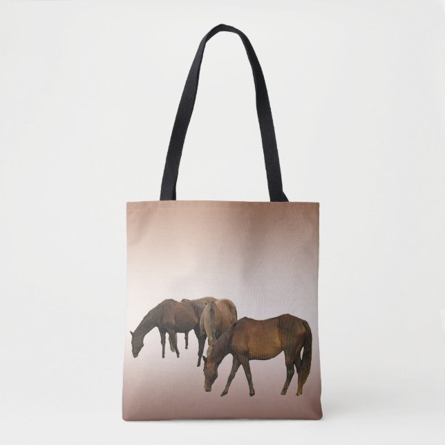 Grazing Brown Horses Animal Tote Bag (Front)
