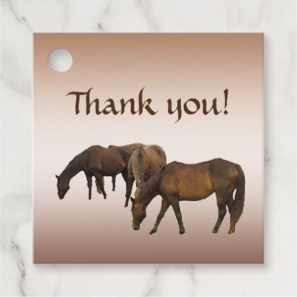 Grazing Brown Horses Thank You Animal Favor Tags
