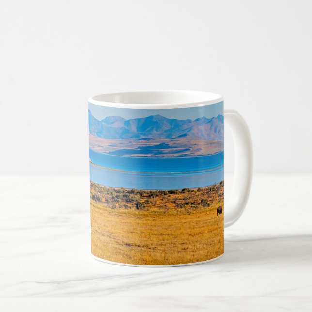 Grazing Buffalo, Great Salt Lake, Utah Coffee Mug (Front Right)