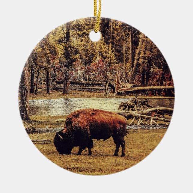 Grazing Buffalo Ornament (Front)