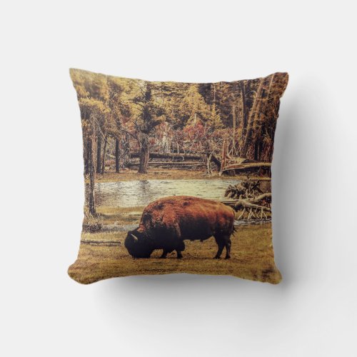 Grazing Buffalo Pillow