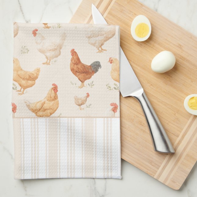 Grazing Chickens Country Kitchen Towels (Quarter Fold)