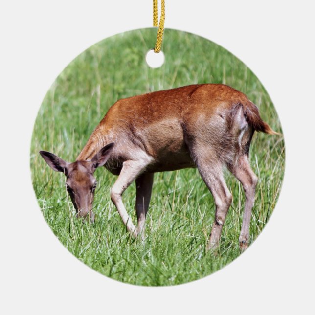 Grazing Deer Ceramic Ornament (Front)