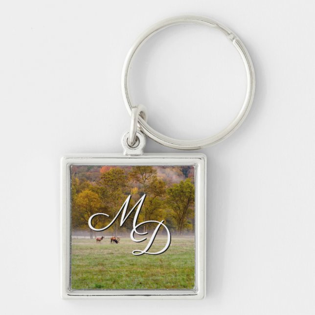 Grazing Elk Couple Square Keychain (Front)