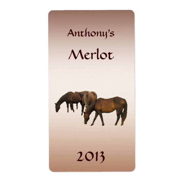 Grazing Horses Animal Wine Label (Front)