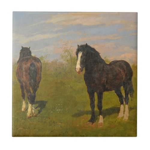 Grazing Horses by Rosa Bonheur Ceramic Tile