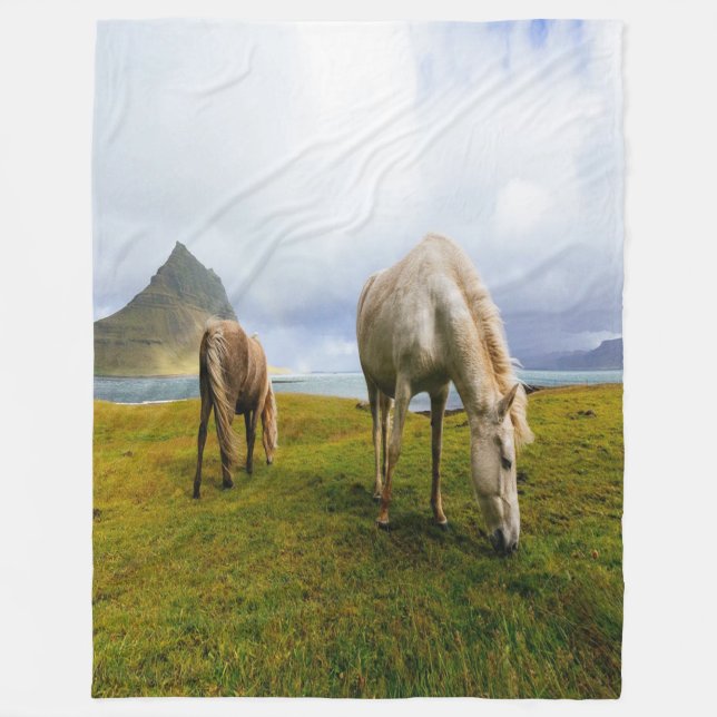 Grazing Horses Fleece Blanket (Front)