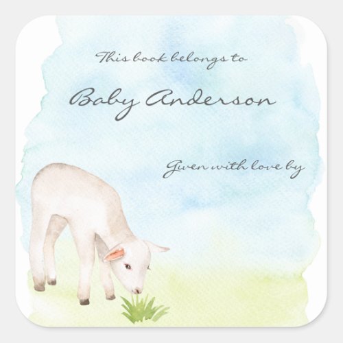 Grazing Lamb watercolor baby shower bookplate