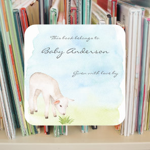 Grazing Lamb watercolor baby shower bookplate