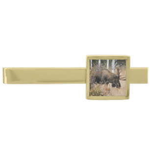 Grazing Moose Gold Finish Tie Clip