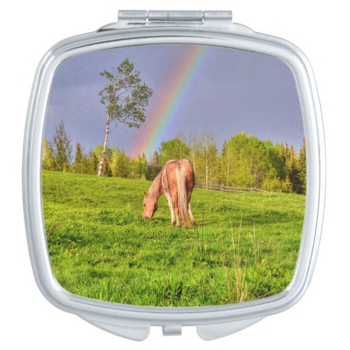 Grazing Palomino Paint Horse  Rainbow Makeup Mirror