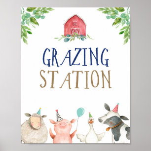 Grazing Station Farm Animals Barnyard Boy Birthday Poster