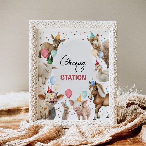 Grazing Station Farm Animals Boy Birthday Party Poster