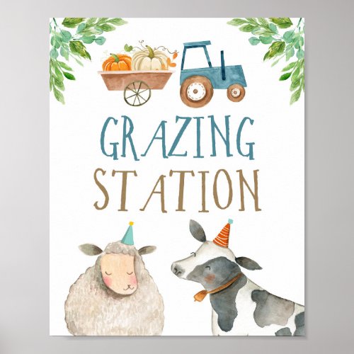 Grazing Station Farm Animals Pumpkin Boy Birthday Poster