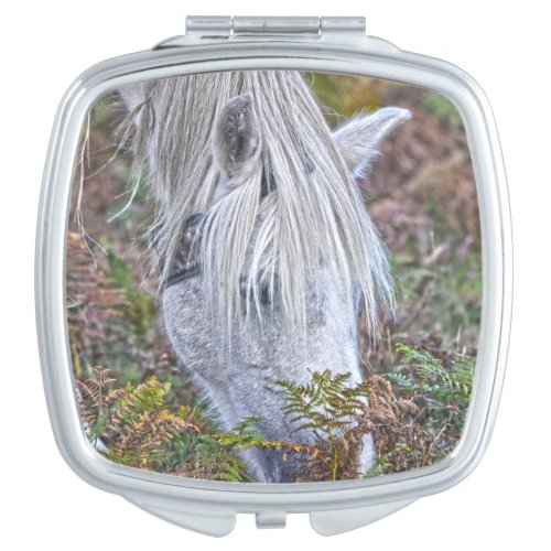 Grazing Wild White New Forest Pony _ Horse_lovers Vanity Mirror