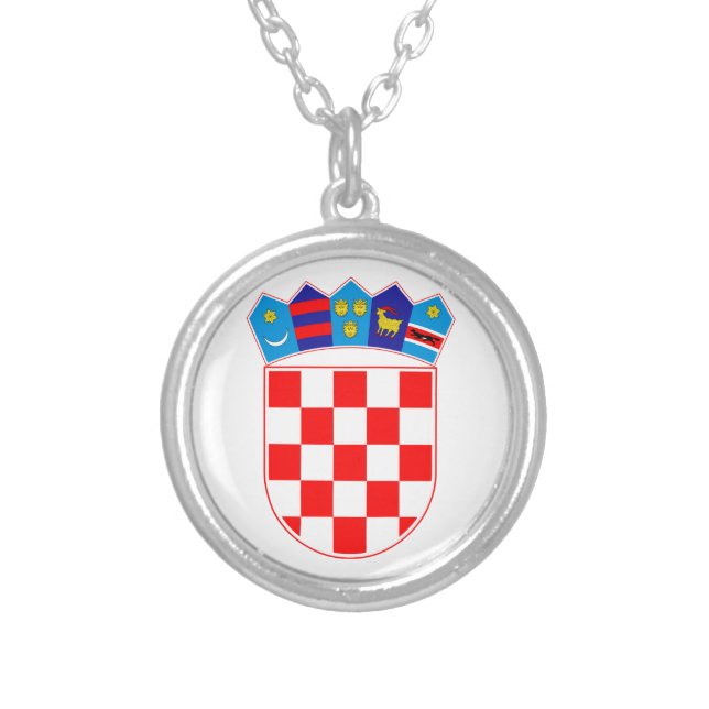 Grb Hrvatske, Croatian coat of arms Silver Plated Necklace (Front)