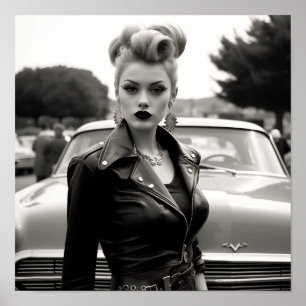 Greaser Punk Girl in front of a Vintage Car Poster