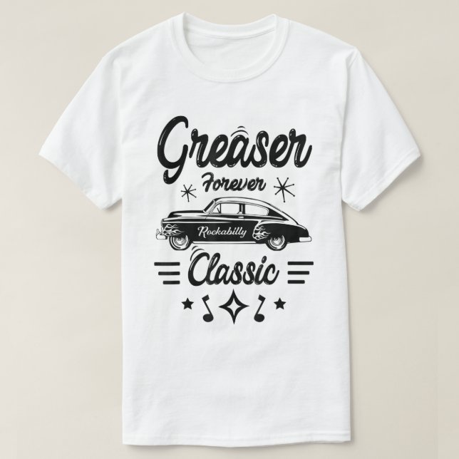 Greaser Rockabilly Classic Car Design T-Shirt (Design Front)