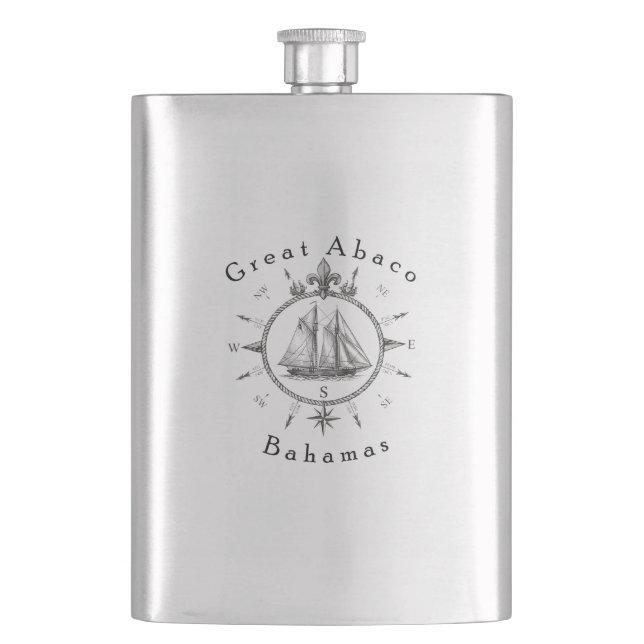 Great Abaco Bahamas Nautical Sailing Compass sail Flask (Front)