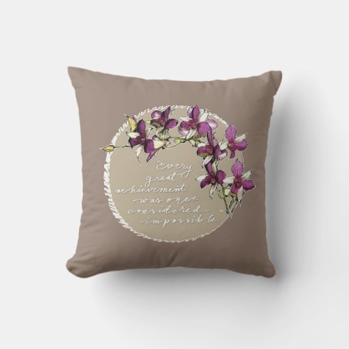 Great Achievement Floral Motivational Quote Inner Throw Pillow