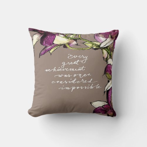 Great Achievement Floral Motivational Quote Throw  Throw Pillow
